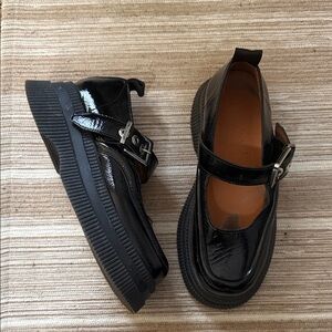 Ganni Mary Jane Creepers Black Patent Shoes Women's size 6